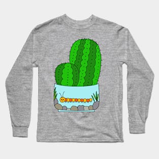 Cute Cactus Design #147: Prickly Pear Cacti In Cute Caterpillar Pot Long Sleeve T-Shirt